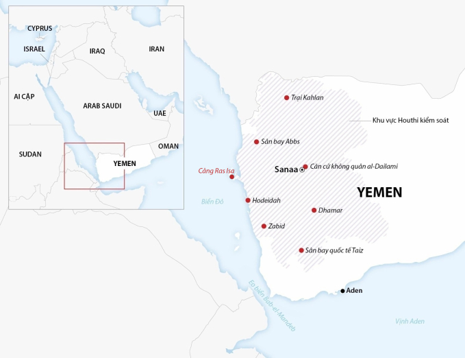 Khu vực Houthi kiểm soát tại Yemen.