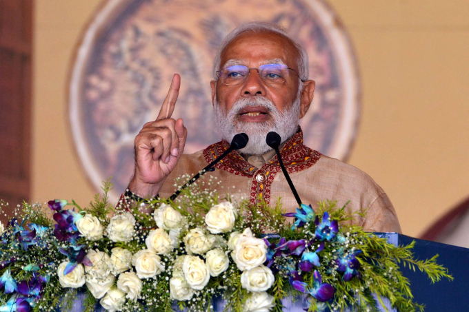 Thủ tướng Ấn Độ Narendra Modi phát biểu tại huyện Jorhat, bang Assam ngày 9/3/2024. Ảnh: AFP