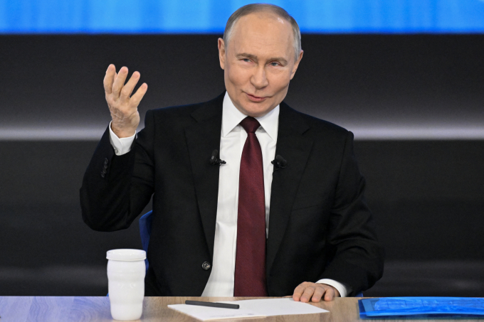 Tổng thống Putin trong cuộc họp báo ở Moskva cuối năm 2024.