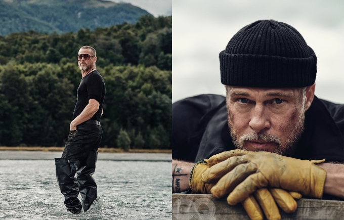 Brad Pitt theo đuổi phong cách unisex với bốt da cao ngang đùi. Ảnh: GQ
