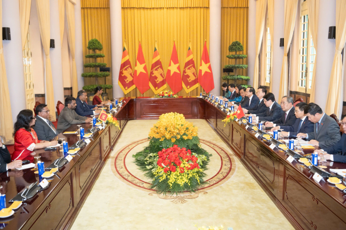 Chủ tịch nước Lương Cường hội đàm cùng Tổng thống Sri Lanka Anura Kumara Dissanayake ngày 5/5. Ảnh: Giang Huy