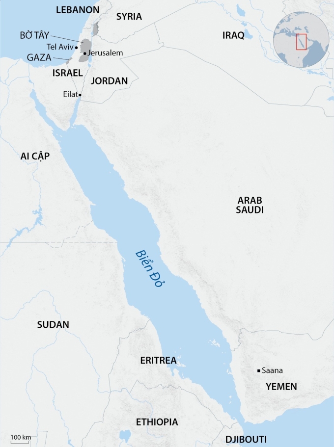Vị trí địa lý giữa Yemen và Israel