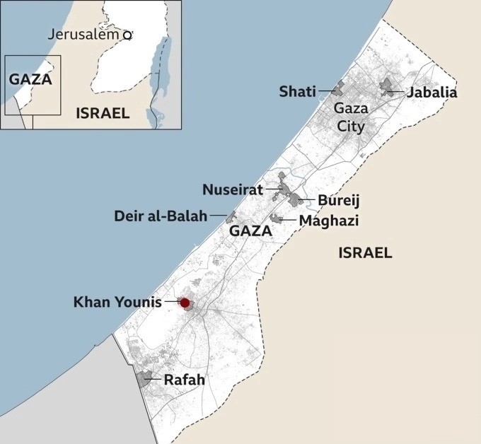 Vị trí các đô thị ở Gaza. Đồ họa: BBC