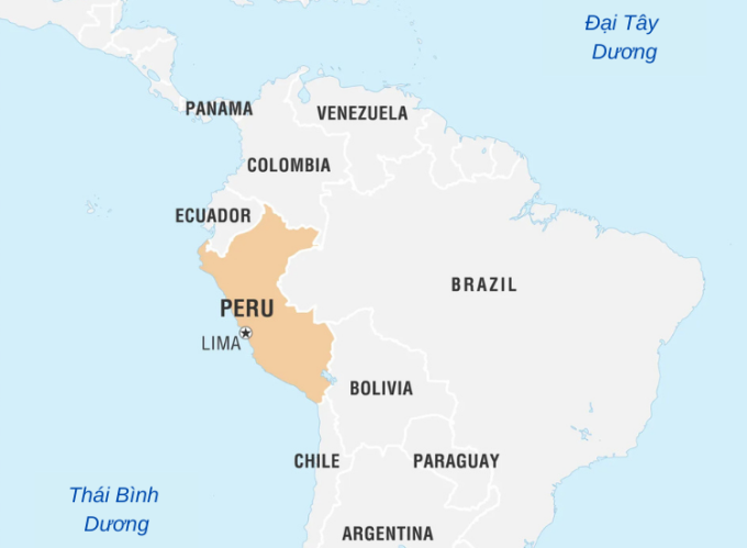 Vị trí Peru ở Nam Mỹ.
