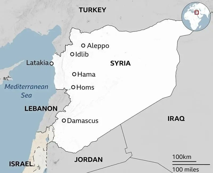Vị trí các đô thị lớn ở Syria. Đồ họa: BBC