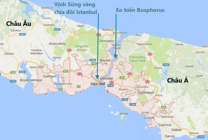Vị trí Istanbul, cầu nối giữa hai lục địa Âu - Á. Ảnh: Maps-Istanbul