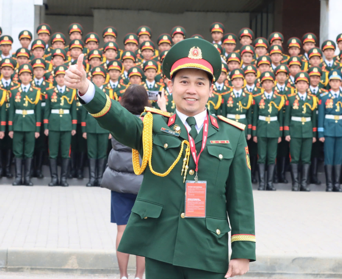 Trung tá, TS Lê Đức Tiệp khi cùng đoàn Việt Nam sang Nga dự lễ duyệt binh Chiến thắng. Ảnh: Nhân vật cung cấp