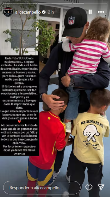 Alice Campello bảo vệ chồng Alvaro Morata trên Instagram Story ngày 9/6.
