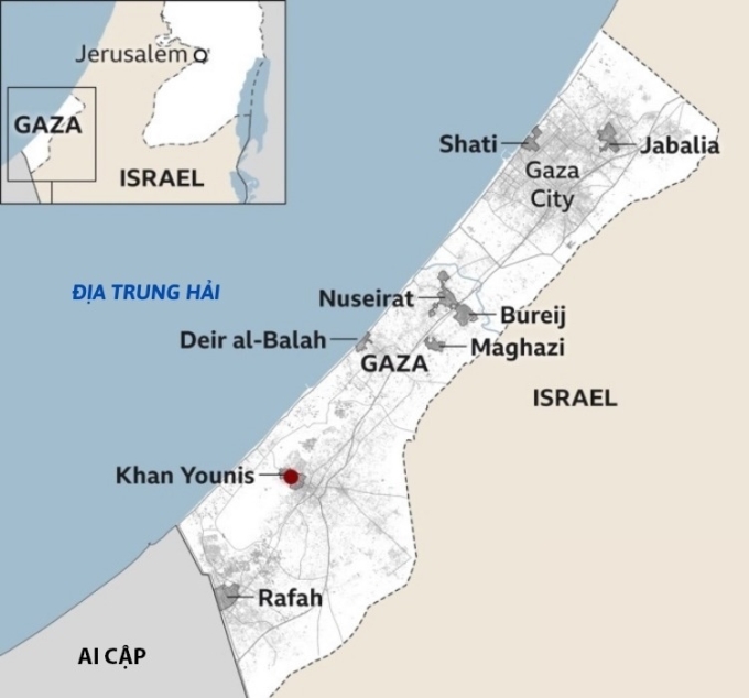 Vị trí các khu dân cư lớn tại Dải Gaza.